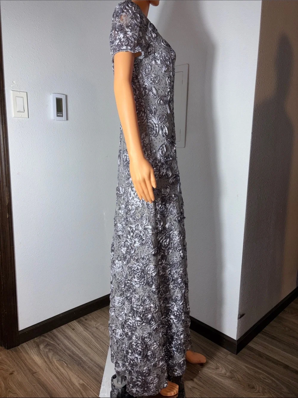 Alex Evenings Silver Floral Sequin Maxi Dress - Picture 3 of 5